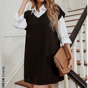 *WORN ONCE* SHEIN Frenchy V Neck Ribbed Knit Dress & Blouse